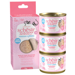 Schesir Baby Kitten Umido per Gattini Multipack Pollo e Salmone 3x55gr